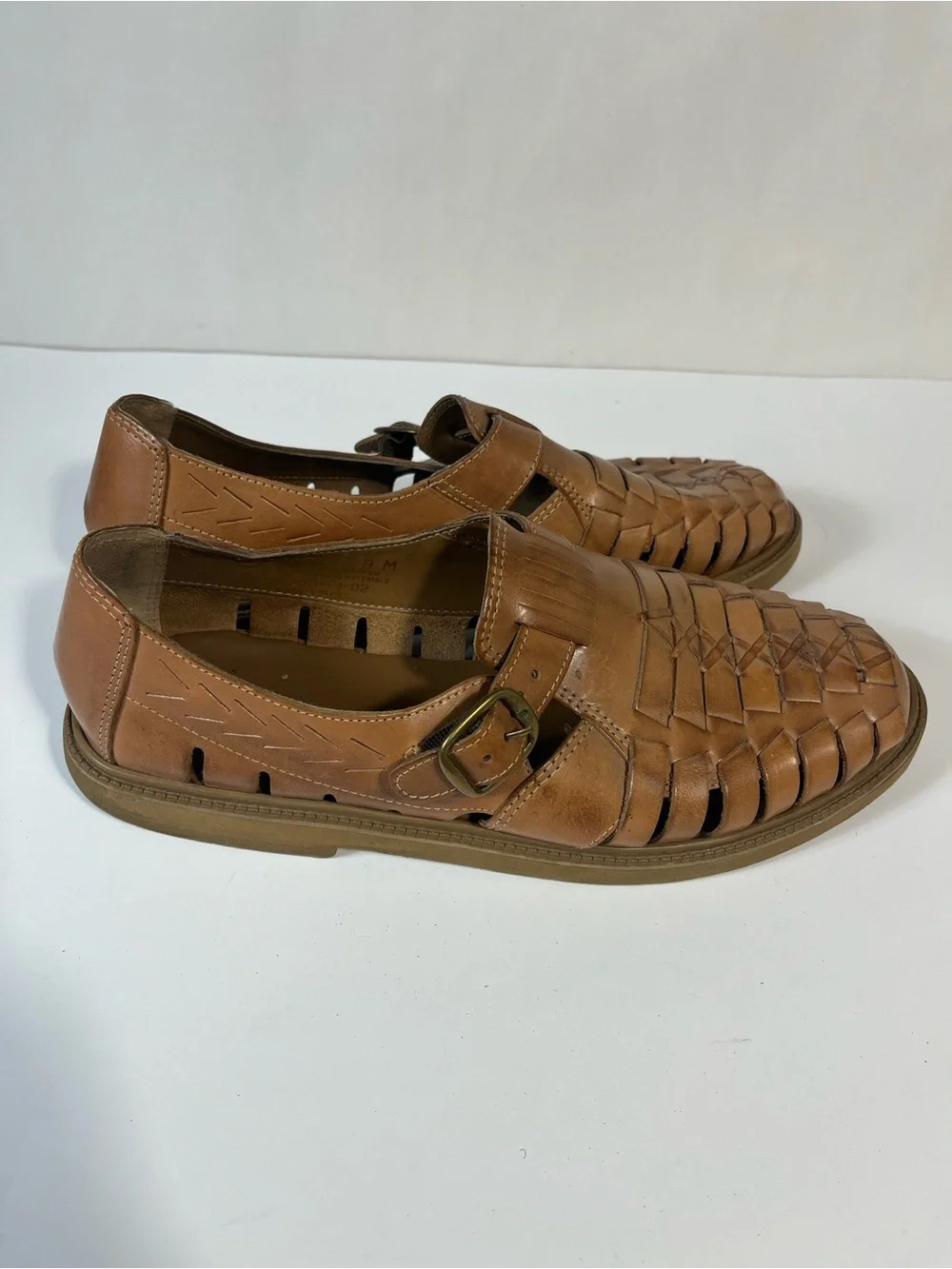 Stacy Adams Men's Tan Woven Leather Slip On Fisherman Sandals 9